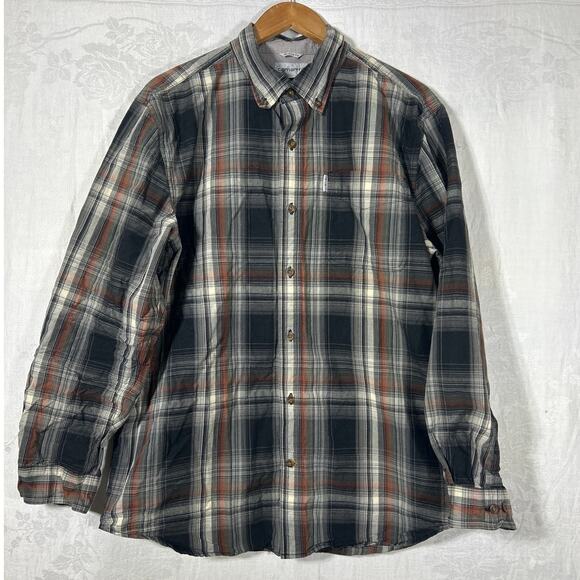 Carhartt Button Up Large Black Orange Plaid Relaxed Fit 101750 - Picture 1 of 9